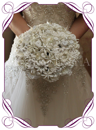 image of unique and original off white button flower bouquet