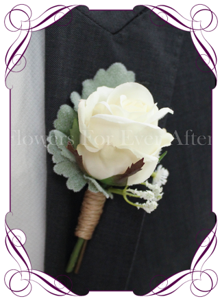 Gents silk artificial wedding flower / button