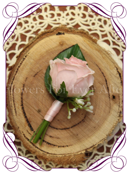 Silk artificial page boy button for weddings and formals, pink rose bud. Buy online.