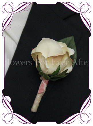 Silk artificial blush pink groom / groomsmans / gents wedding button boutonniere for wedding formal prom. Buy online.