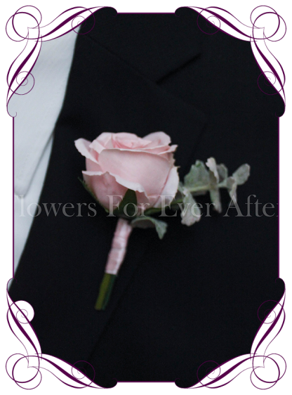 Silk artificial pink rose groom / groomsmans / gents wedding button boutonniere for wedding formal prom. Buy online.