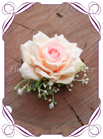 Silk artificial pastel pink hair flower rose with babys breath. Wedding flowers, made in Melbourne. Buy online