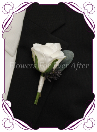 silk men's forml and wedding boutonniere. Groom groomsmen. Father of the bride flower