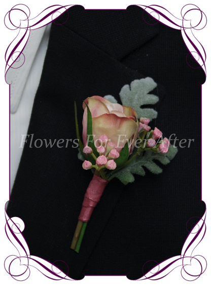 Faux Silk Bridal Flower Groomsmens Boutonierre, Silk wedding florist Melbourne. Worldwide Shipping