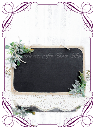 silk artificial decorated blackboard chalk board for weddings, page boy , sign board Made in Australia. Buy online. Shipping world wide