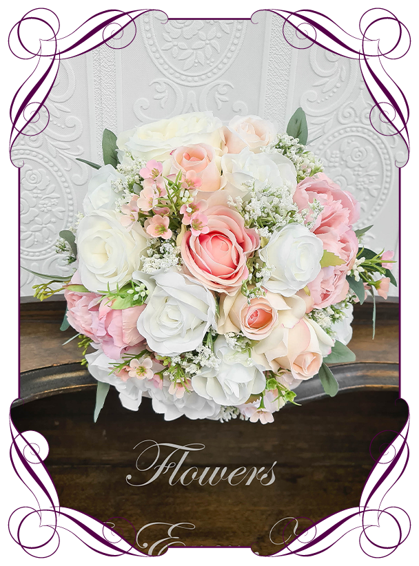 Bride Bridesmaids Flowergirl Black Ivory Rose Wedding Diamante Bouquet Posy 