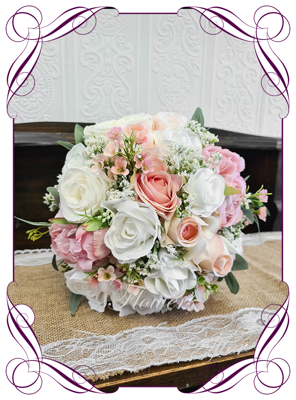Posy Corsage Dusky Pink Wedding Flowers Bride Bridesmaid Bouquet Cake Topper 