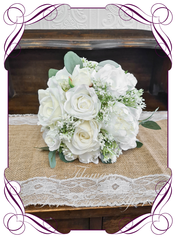 Artificial Wedding Flowers Ivory White Rose Ranunculus Package Bouquet Posy 