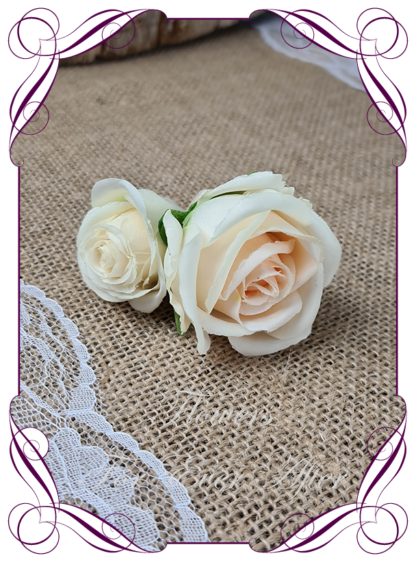 Silk artificial mens formal wedding boutonniere, grooms gents lapel flower. Simple nude peach and cream rose. Made in Melbourne. Shipping world wide