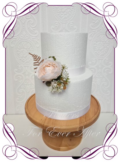 Silk artificial wedding engagement birthday cake flowers decoration. Neutral romantic boho dry look pink, cream, and white floral cake design. Made in Melbourne. Buy online