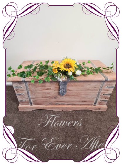 Silk artificial sunflowers arbor, bridal table, centrepiece, sign or pew decoration for wedding commitment ceremony. Silk flower centrepieces. Buy Online. Shipping world wide by Australia's best bridal florist.