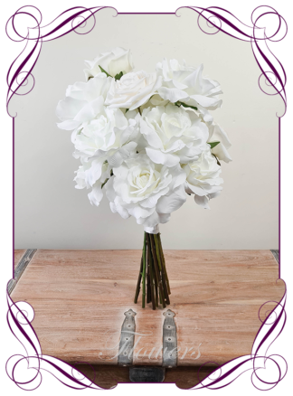 Silk artificial luxe bridal posy in white ivory roses wedding flowers bridal bouquet package set. Roses only. Made in Melbourne Australia by Australia's best silk florist. Buy online. Shipping worldwide. Lux wedding florals. Luxe wedding flowers. Cheap wedding bouquets.