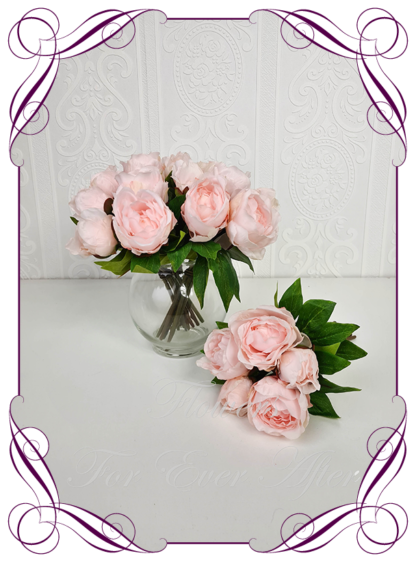 Silk artificial blush pink peonies for table centrepieces, or ceremony florals wedding flowers wedding arbor arch background decoration. Peonies wedding ceremony silk wedding florals, unusual romantic realistic fake wedding decoration design. Bridal table centrepiece flowers. Made in Melbourne Australia. Buy online..