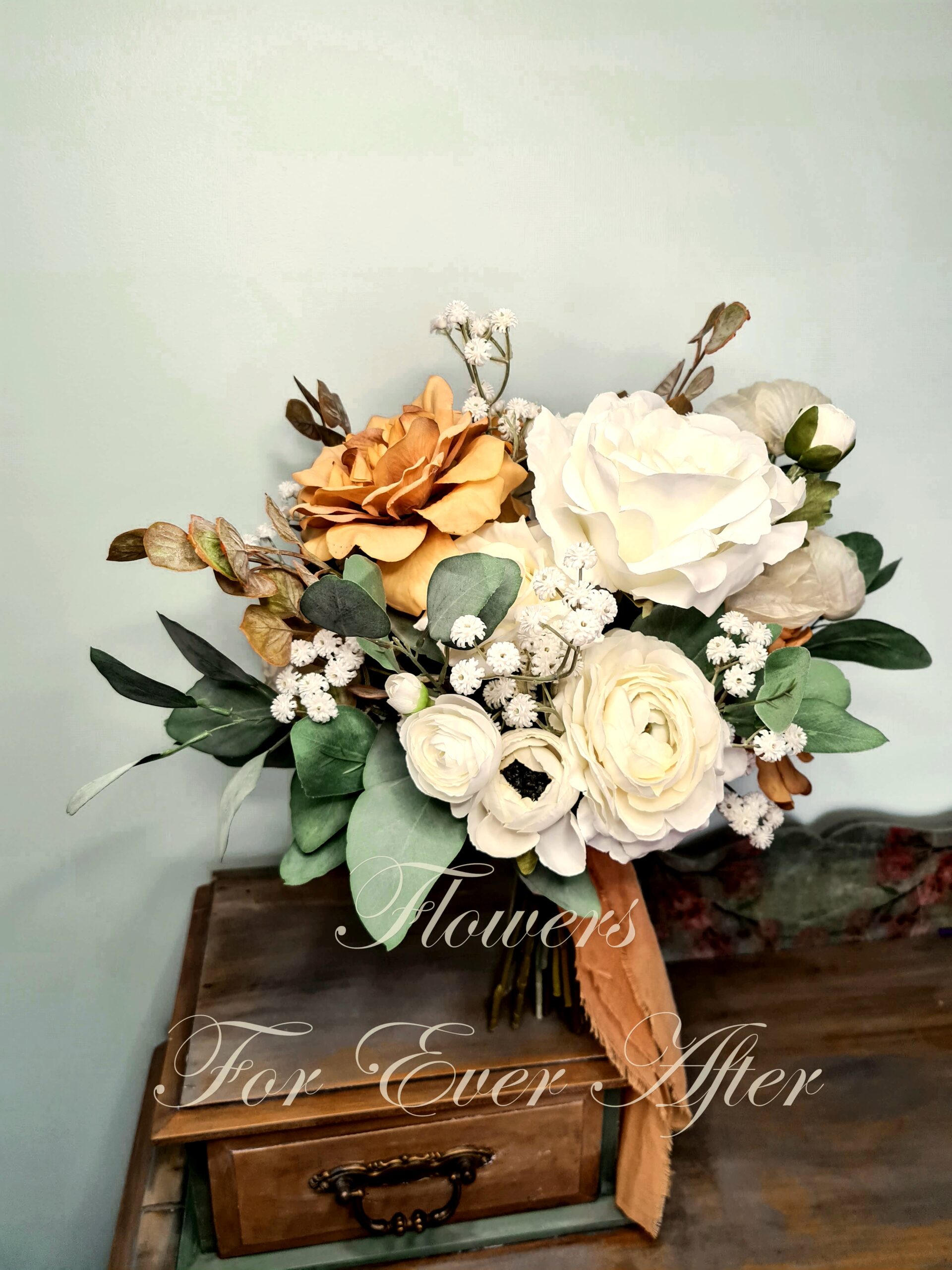 Artificial wedding flowers and silk bridal bouquets made in Melbourne Australia by Flowers For Ever After. Buy Bouquets, Boutonnieres, corsages, arbour flowers, cake toppers and more online now. Worldwide shipping available.