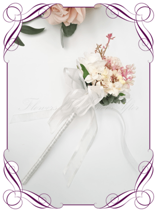 Silk artificial wedding flower girl ideas. Blush Pink and ivory white roses. Made in Melbourne. Buy online. Shipping worldwide.