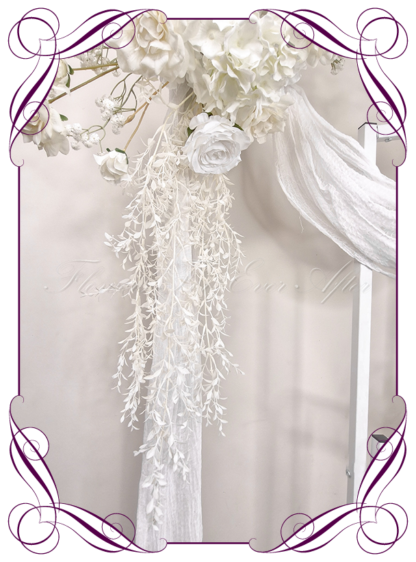 Wedding Ceremony Silk arbor flowers. Artificial white and ivory arbor florals decoration, for wedding ceremony backdrop decoration. Baby's breath, luxe rose, all white only. Buy online now. Shipping world wide. Cheap wedding arbor decoration ideas.